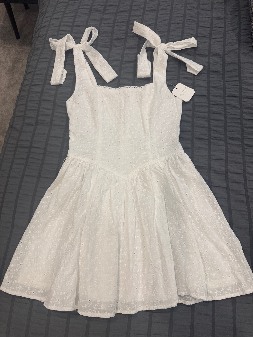 Altar'd State White Eyelet Tie-Shoulder Mini Dress